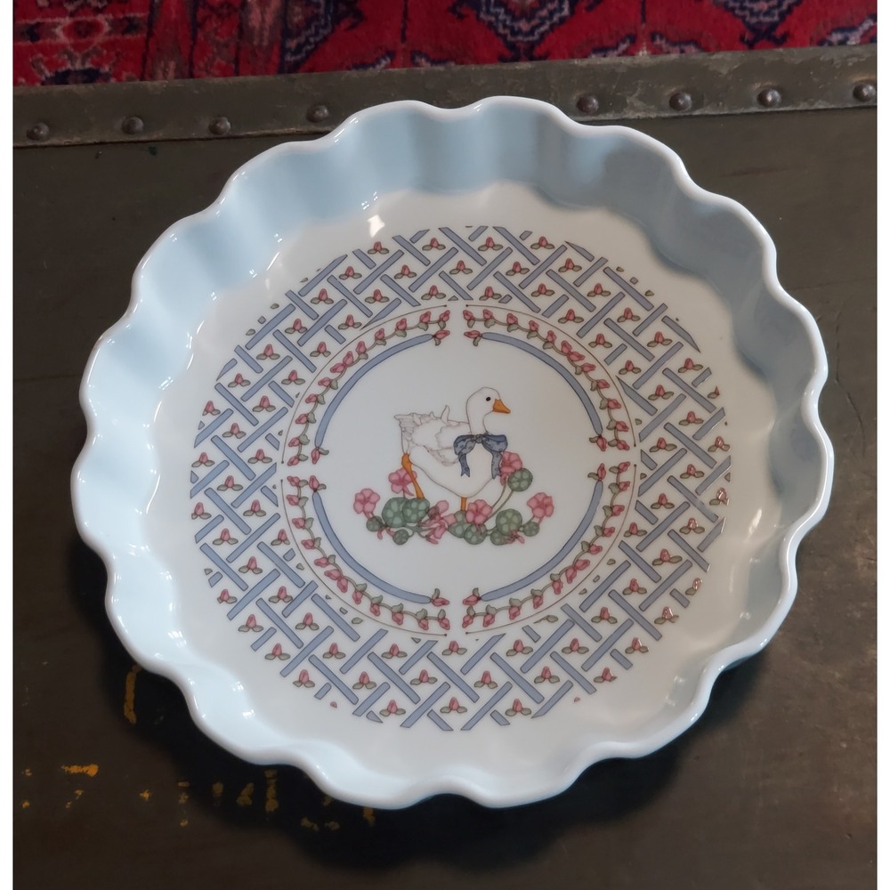 Vintage Shafford Eliza Duck 10 Inch Scalloped Quiche Tart Pan 1987 Japan Ceramic